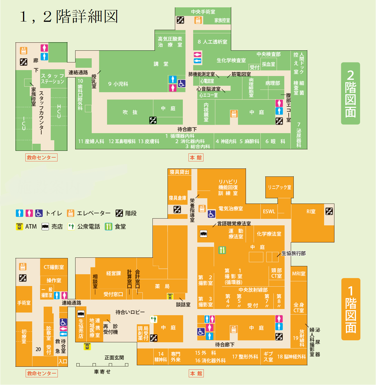 県立大島病院,各階配置図